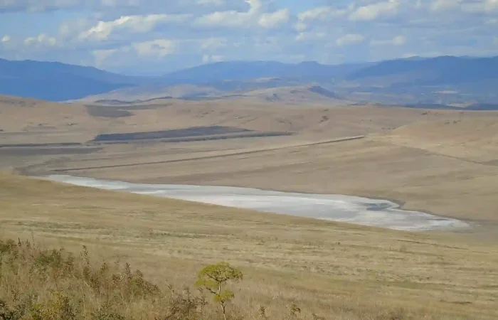 Unique salt lake landscape on the way to David Gareja and Lagodekhi