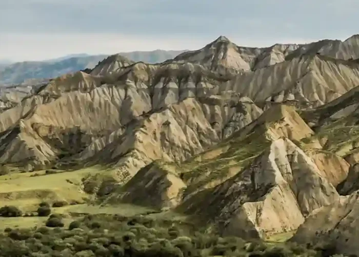 The vibrant and colorful sedimentary hills of Vashlovani National Park.