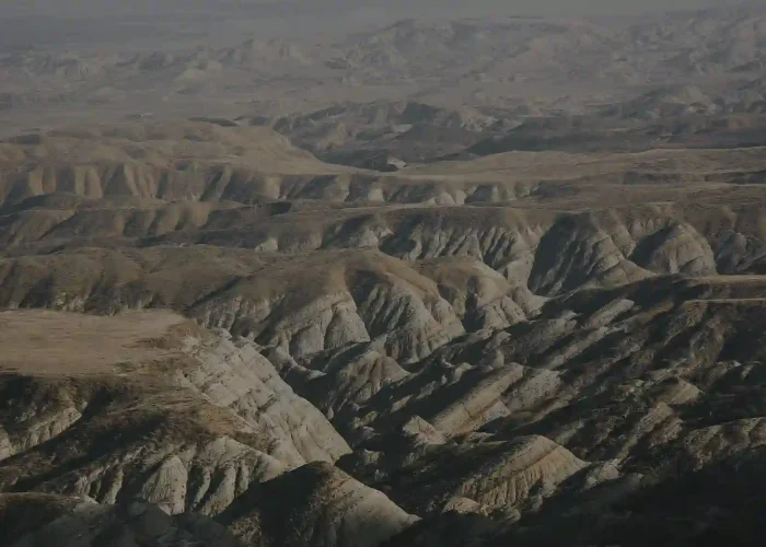 Unique desert-like hill landscapes of Vashlovani on an Eco tour in Georgia.