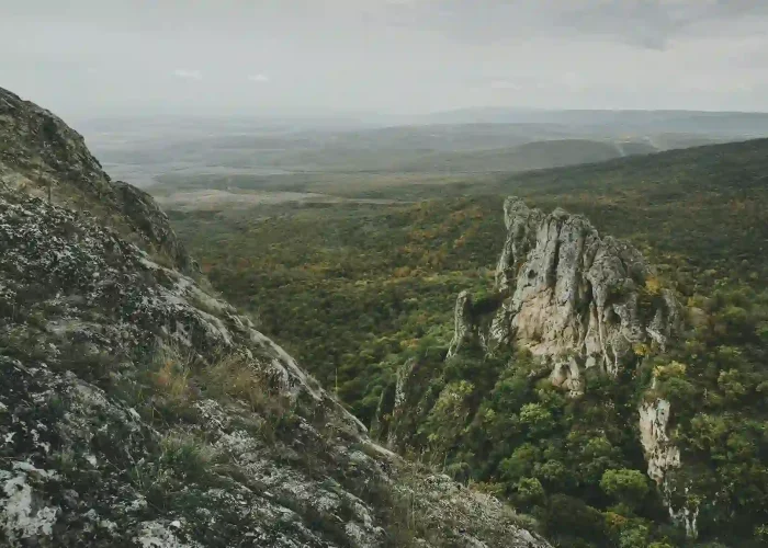 Impressive rocky massifs and canyons in the heart of Vashlovani, Georgia.
