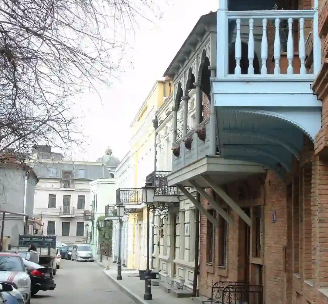 Wooden balconies on Excursion in old Tbilisi