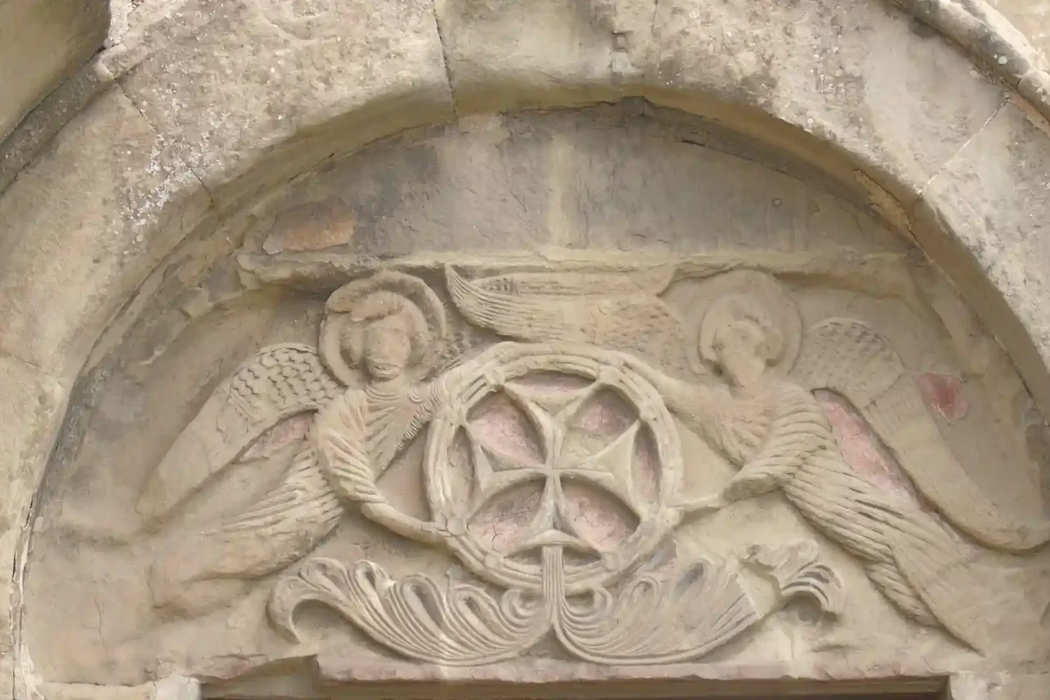 Ancient stone bas-relief carving at Jvari Monastery Mtskheta