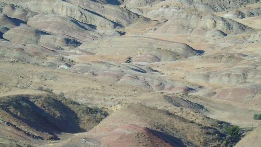 Horizontal colored soil layers and rocks in Gareja desert
