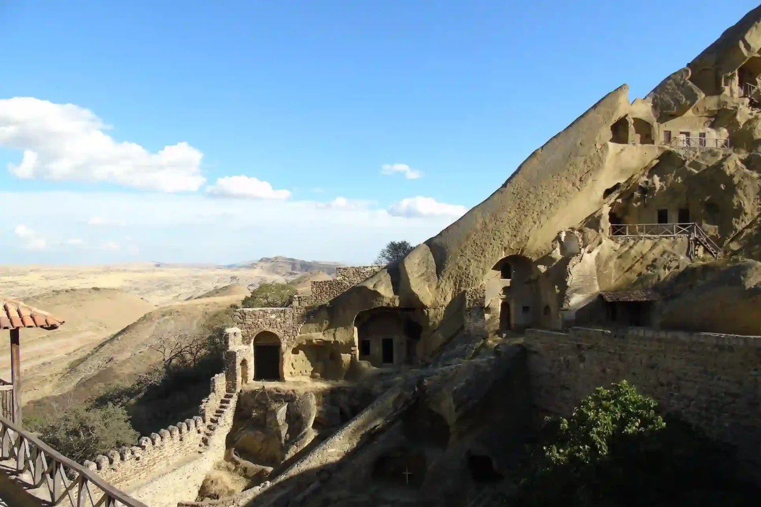 Monastery fence and caves at David Gareja complex