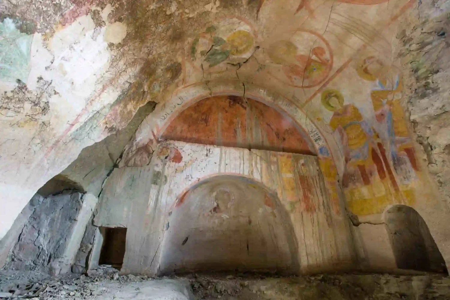 Ancient religious frescoes inside David Gareja caves