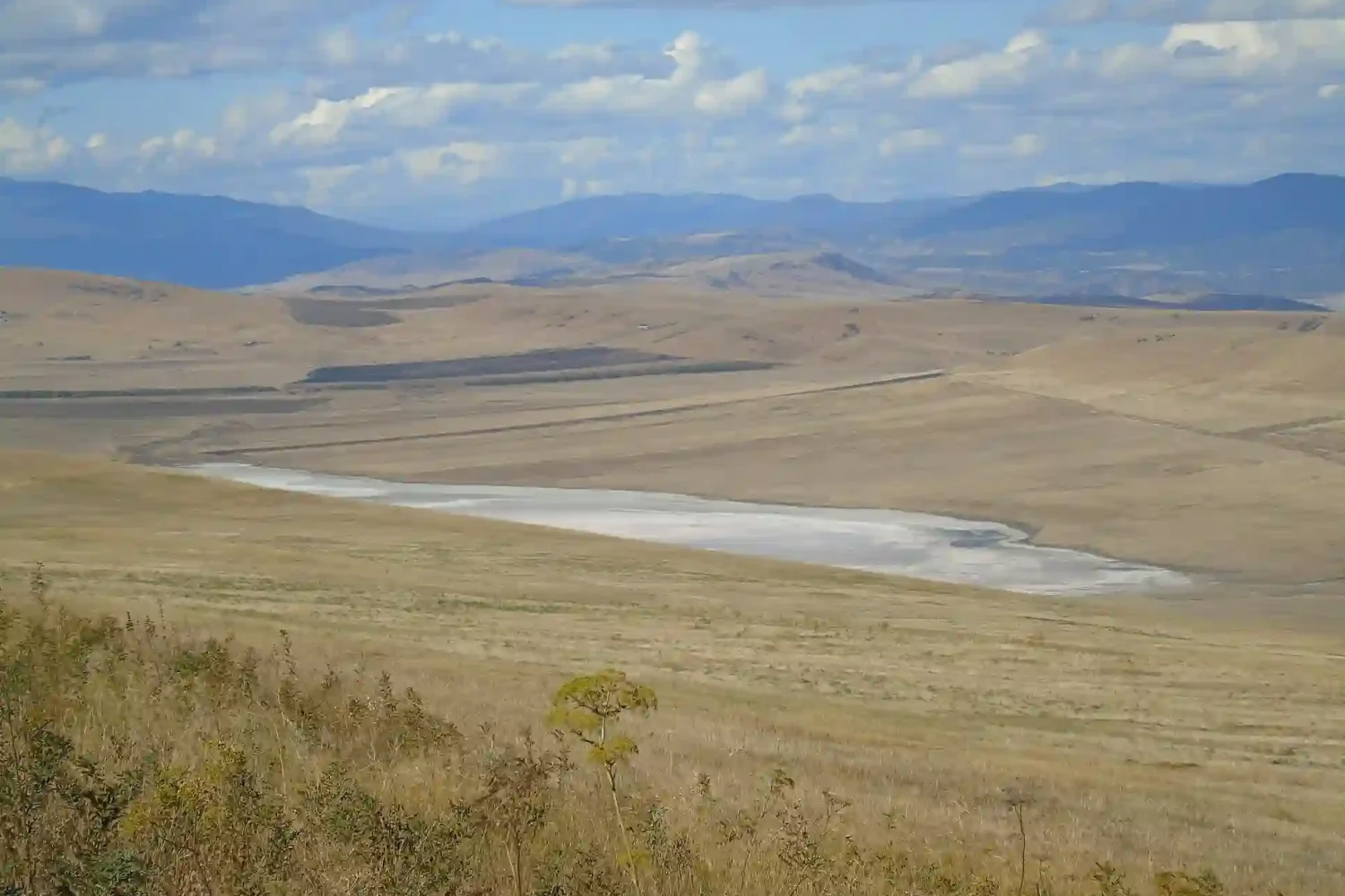 View of salt lakes from the mountains of David Gareja
