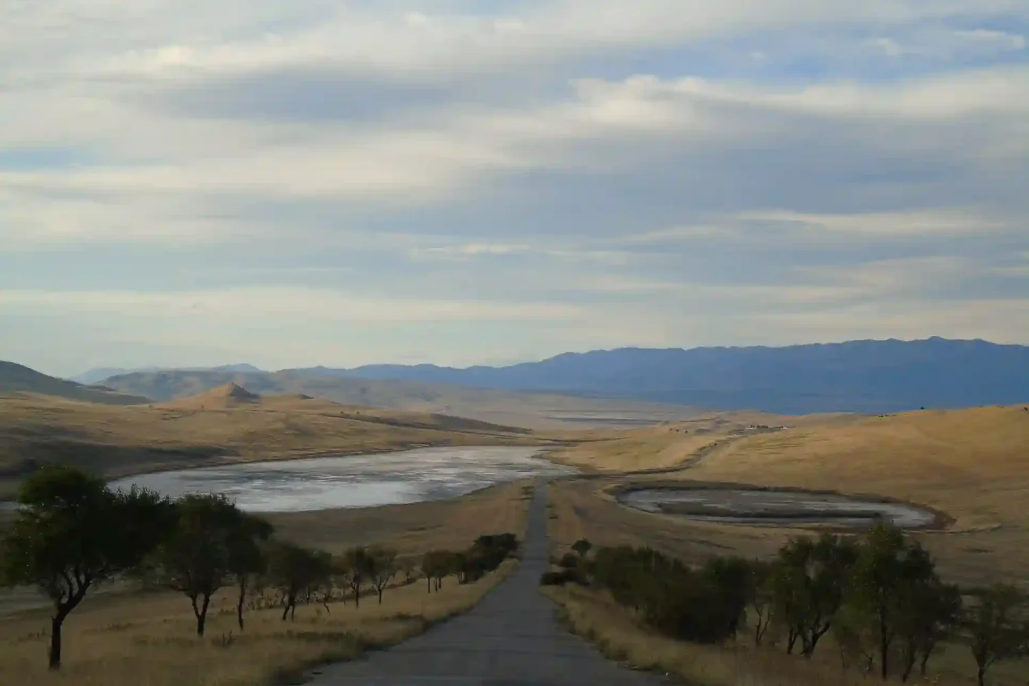 Scenic road view leading to Gareja salt lakes