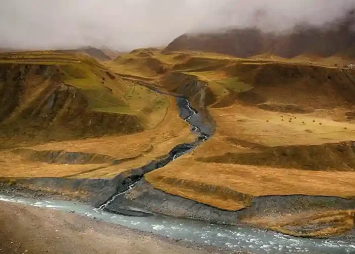 Tectonic rock layers in the Khevi region of the High Caucasus