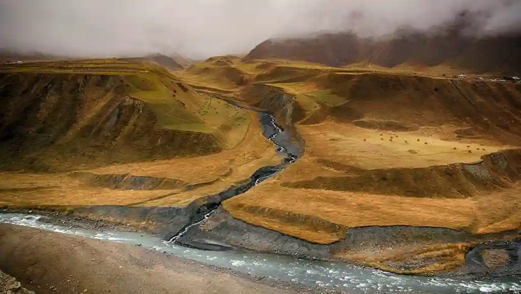 Tectonic rock layers in the Khevi region of the High Caucasus
