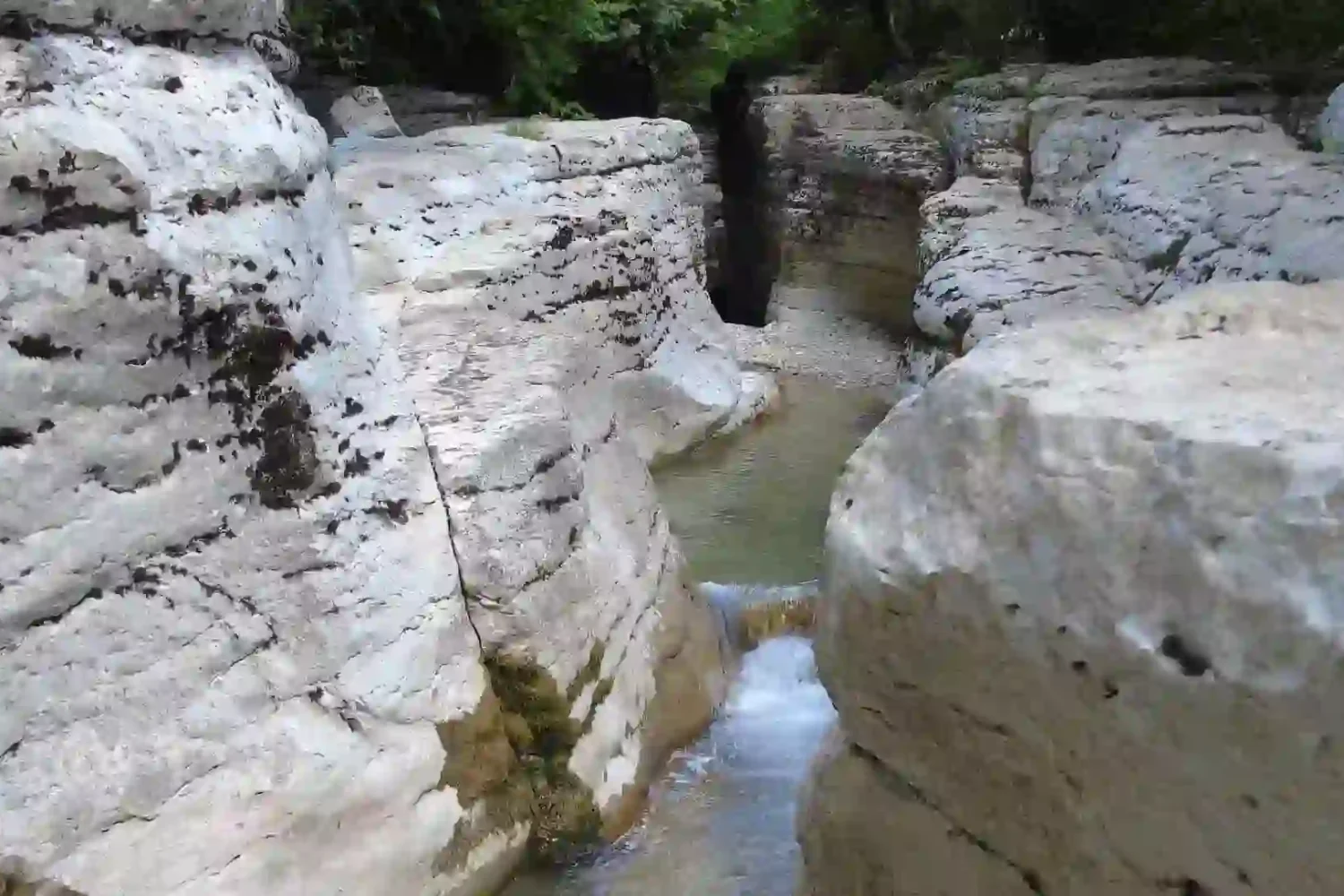 The unique white stone formations of Kinchkha Canyon in Western Georgia.