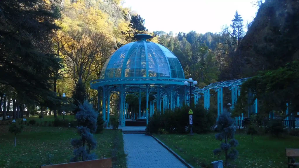Borjomi day trip from Batumi - Central Park view., Blue dome mineral water fountain in Borjomi
