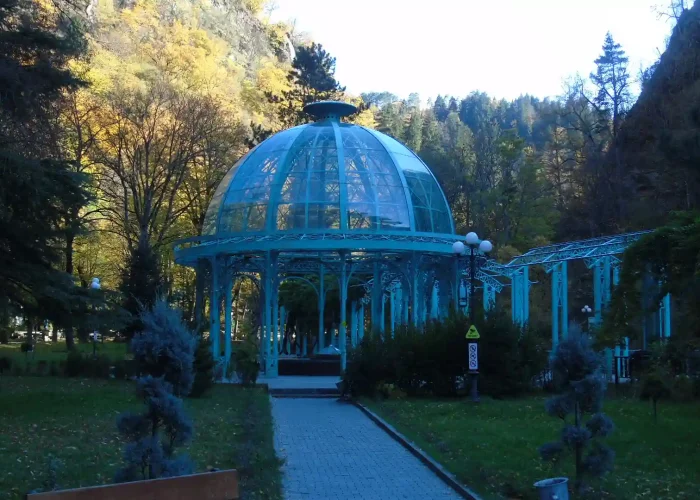 Borjomi day trip from Batumi - Central Park view., Blue dome mineral water fountain in Borjomi