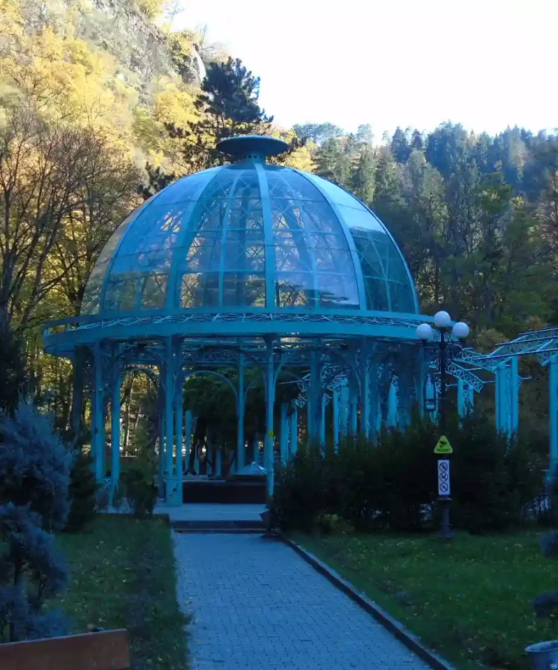 Borjomi day trip from Batumi - Central Park view., Blue dome mineral water fountain in Borjomi