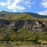 The entire Vardzia complex seen from the opposite mountain range