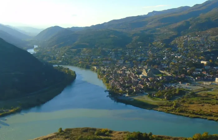 The confluence of Mtkvari and Aragvi rivers in Mtskheta Georgia