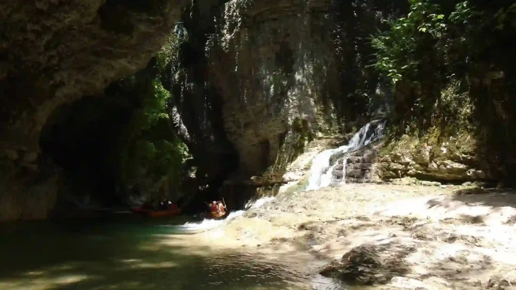 Beautiful scenery of multiple waterfalls during a Trip Martvili Canyon