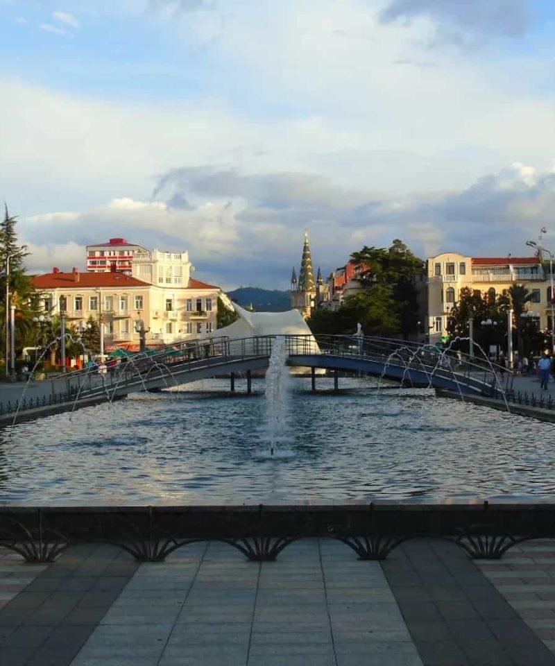 Batumi Boulevard, Large Fountain, Panoramic View of the City, City Development Against a Cloudy Sky
