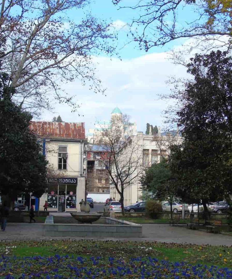 View of Bagrati Cathedral from Kutaisi Central Park