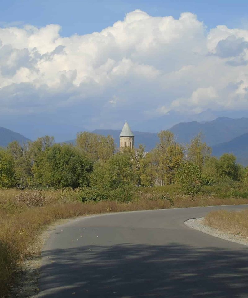 Alaverdi Church, Road to the Cathedral, Cathedral in Greenery and Against a Cloudy Sky