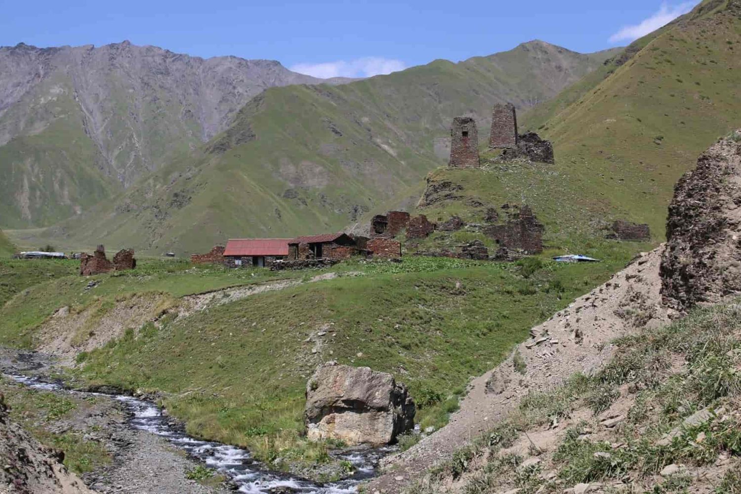 Mtianeti, Mountain Houses, Towers and Ruins on the Bank of a Small River