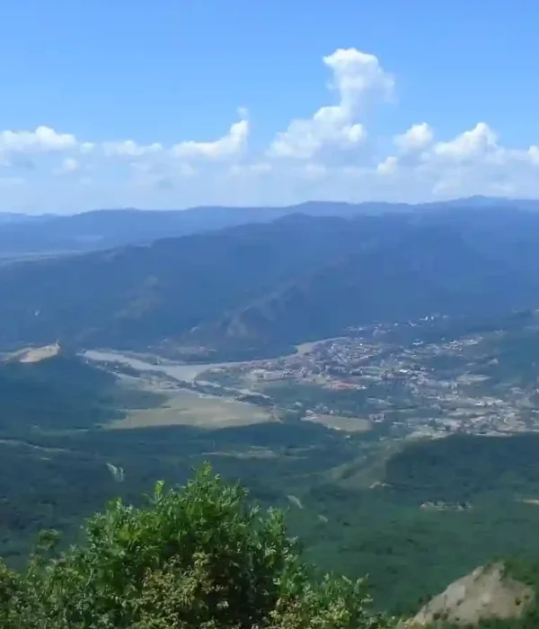 Panoramic view of Mtskheta city from the Jvari Monastery hilltop.