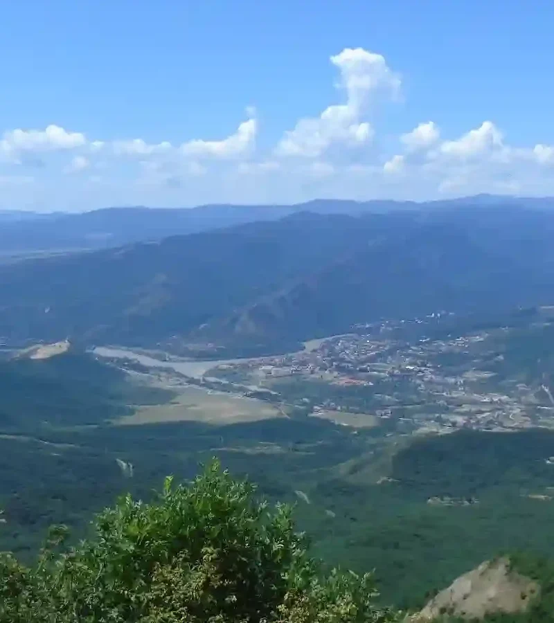 Panoramic view of Mtskheta city from the Jvari Monastery hilltop.